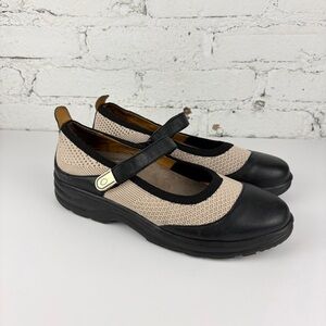 Dr Comfort Jackie Cream Black Leather Mary Jane Flat Sandals 11M